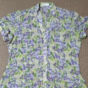 Ricki's Sheer Blouse with Belt, Lilac /Green Floral, Size 14,Like New